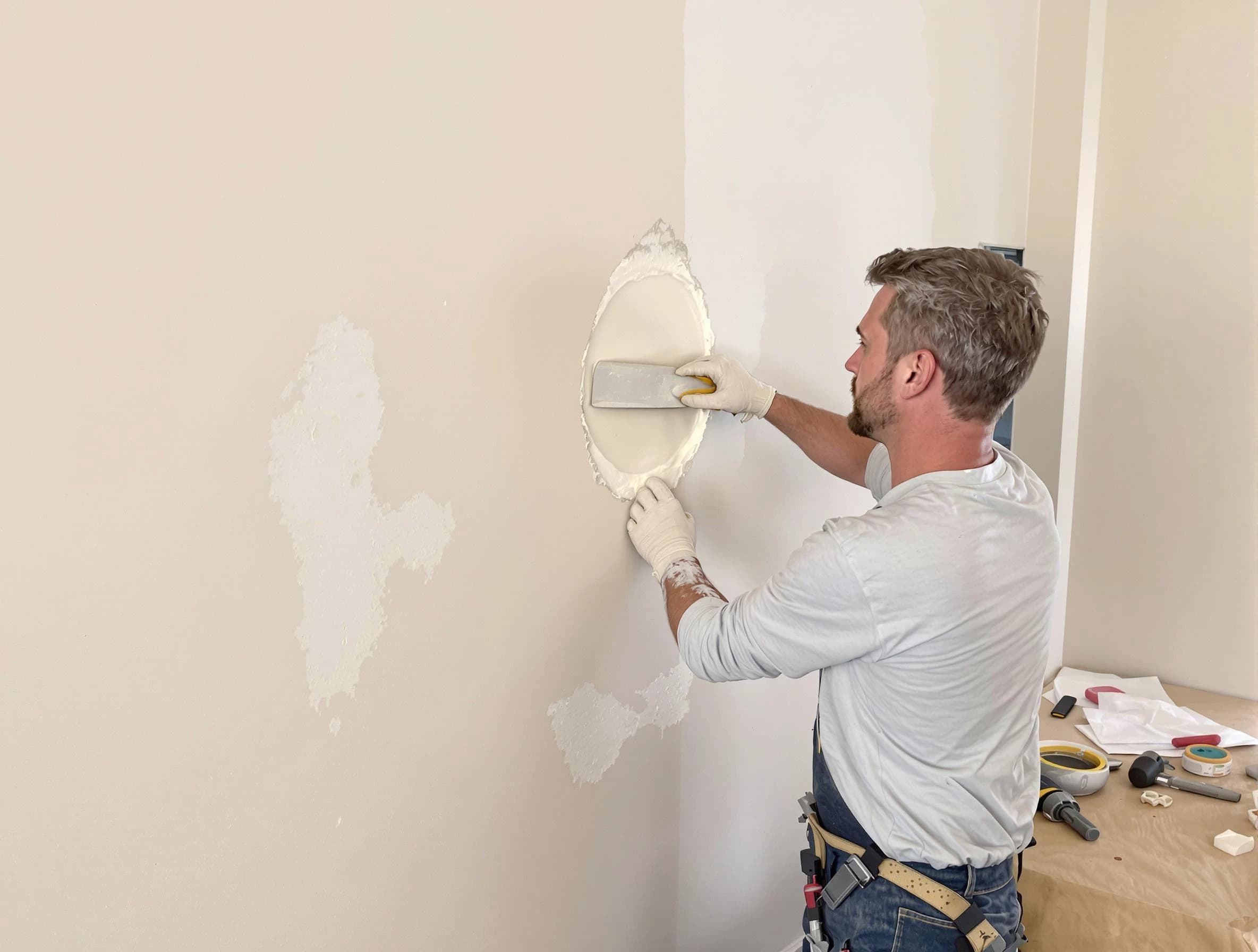 North Olmsted House Painters technician patching a drywall hole in North Olmsted, OH